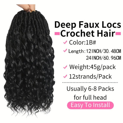 Soft & Curly Faux Locs Crochet Hair - 6pcs, Pre-Looped Goddess Braids for Women, High-Temperature Synthetic Braiding hair