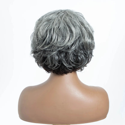 Sleek Gray White 51# Brazilian Wet And Wavy Short Grey Wavy Bob Wigs Nature Remy Human Hair Machine Made Silver Wigs For Black