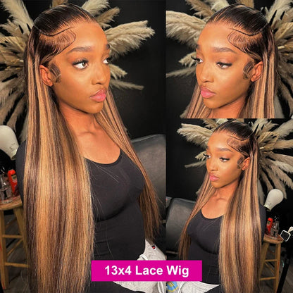 34Inch Bone Straight Highlight Lace Front 13x6 Honey Blonde
