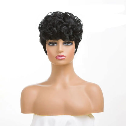 Short Pixie Wigs for Black Women Short Black Curly Pixie Wigs Synthetic Hair Wigs for Black Women Natural Wavy Black Pixie Cut