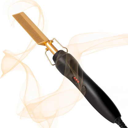 Portable hair straightening brush 2-in-1 hot comb
