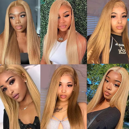 27 Honey Blonde Wig Straight Human Hair Wigs 100% Colored 13X6 Hd Lace Frontal Wig Brazilian Wigs Original 3036 Inch 250 Density