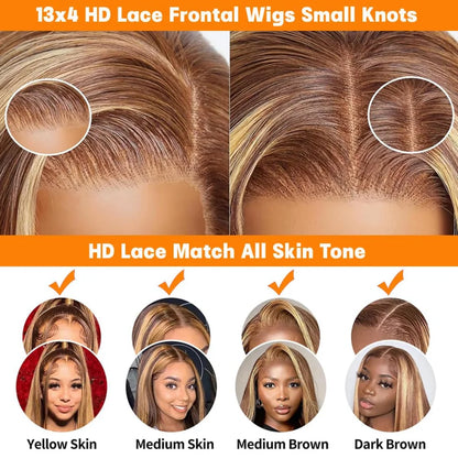Highlight Wig Human Hair 13X6 Hd Lace Frontal Wig 427 Straight Human Hair Wigs 30 38 Inch Pre Plucked Brazilian Wigs 250 Density