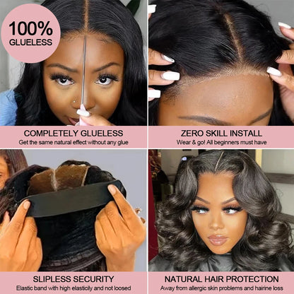 13x6 Glueless HD Lace Front Wig Body Wave Brazilian Human Hair Pre Cut Lace Short Bob Pre Plucked For Black Women Ready To Wear