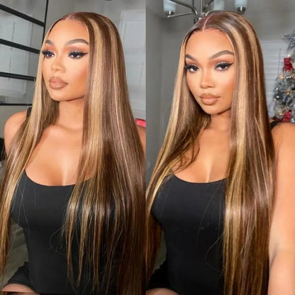 Highlight Wig Human Hair 13X6 Hd Lace Frontal Wig 427 Straight Human Hair Wigs 30 38 Inch Pre Plucked Brazilian Wigs 250 Density