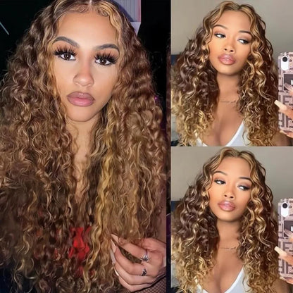 Highlight Wig Human Hair 13X6 Hd Lace Frontal Wig Deep Wave Lace Front Wigs Pre Plucked Pre Bleached Human Hair Wigs 30 36 Inch