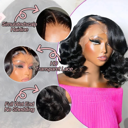 13x6 Glueless HD Lace Front Wig Body Wave Brazilian Human Hair Pre Cut Lace Short Bob Pre Plucked For Black Women Ready To Wear