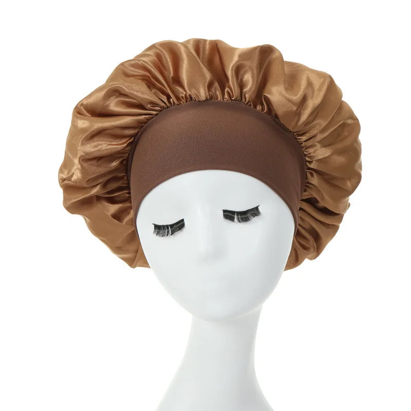 Women Night Sleep Hair Caps Silky Bonnet Satin Double Layer Adjust Head Cover Hat Shower Cap for Curly Hair Styling Accessories