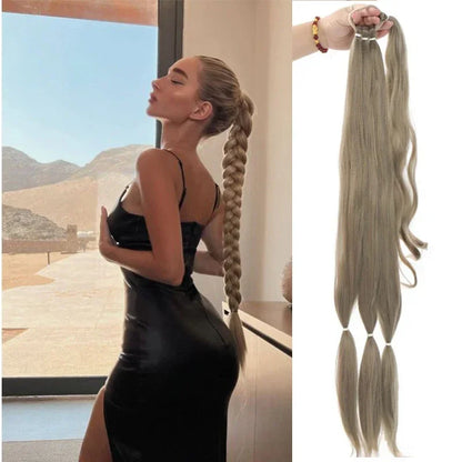 30 Inch Braided Ponytail with Rubber Synthetic DIY Blonde Braids False Hair Ponytail for Women Long Braid Horse Tail \;]'/.