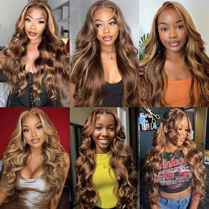 P4/27 Highlight Human Hair, Body Wave Ombre 13x6 HD Lace Front