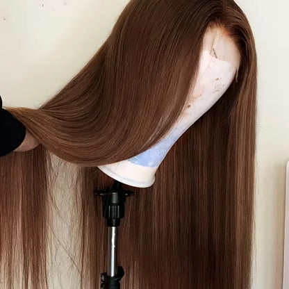 Straight Chocolate Brown Human Hair Wigs Brazilian Original Wigs Pre Plucked Pre Bleached 13X6 Hd Lace Frontal Wigs 250 Density