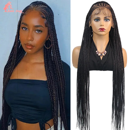 36Inch Knotless Box Braided Wigs Synthetic Full Lace