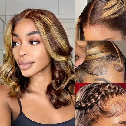 Short Bob Wig Human Hair 100% Highlight Ombre