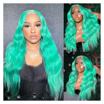 Mint Green Colored Human Hair Wigs Body Wave 13x6 HD Lace Frontal Wigs Pre Plucked Raw Hair Vietnamien Lace Front Wigs For Women