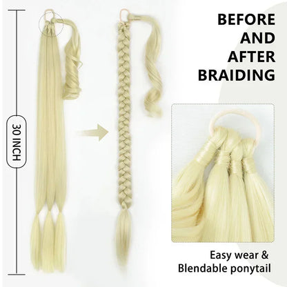 30 Inch Braided Ponytail with Rubber Synthetic DIY Blonde Braids False Hair Ponytail for Women Long Braid Horse Tail \;]'/.