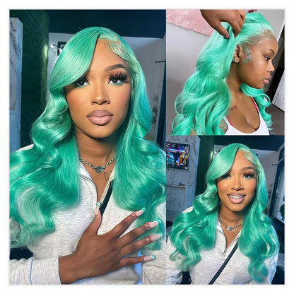 Mint Green Colored Human Hair Wigs Body Wave 13x6 HD Lace Frontal Wigs Pre Plucked Raw Hair Vietnamien Lace Front Wigs For Women