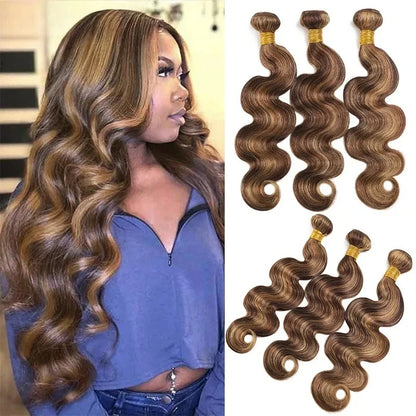 Bundles With Frontal 4/27 Highlight Body Wave
