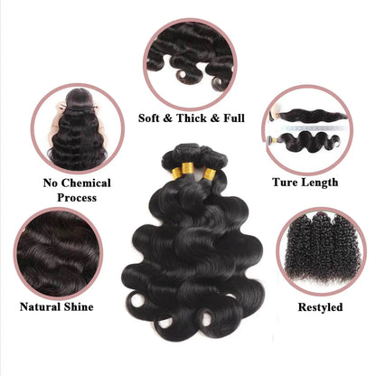 Body Wave Bundles Human Hair Natural Black Color Body Wave Bundle 30 32 34 Inch Grade 12A Brazilian Virgin Remy Hair 3 Bundles
