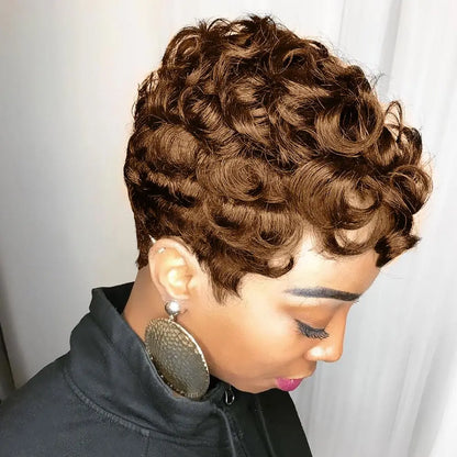 Short Pixie Wigs for Black Women Short Black Curly Pixie Wigs Synthetic Hair Wigs for Black Women Natural Wavy Black Pixie Cut