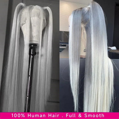 16 - 40 inch 13x6 Hd Transparent Lace Front Human Hair Wig Brazilian Silver Grey Color Lace Frontal Wig Pre Plucked 220% Density