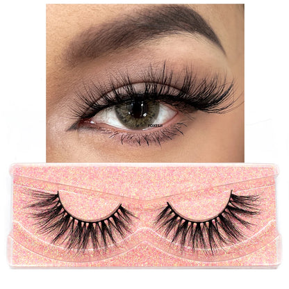 FOXESJI 3D Mink Lashes False Eyelashes Fluffy Thick Cross Wispy Natural Eye lashes Mink Soft Lash Extension Supplies Makeup Set