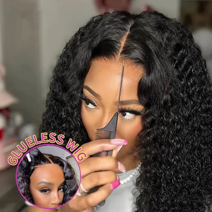 Water Wave Glueless Wig Pre-Cut Lace Wig Pre-Plucked Natural Black Deep Wave Wear & Go Glueless Curly Human Hair Wigs For Women