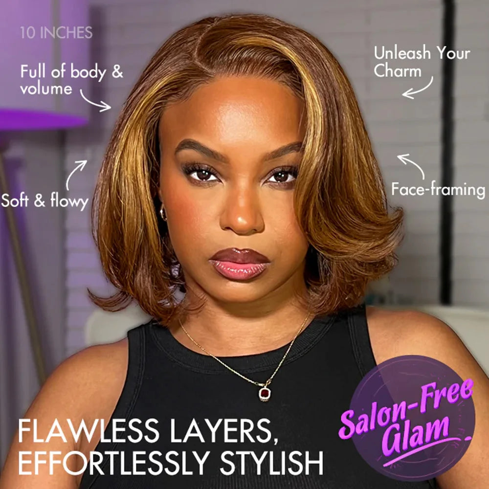 #4/ 27 Ombre Highlight Glueless Wigs Human Hair Pre Plucked Pre Cut 5X5 HD Lace No Glue Body Wave Lace Front Wigs Human Hair Glu