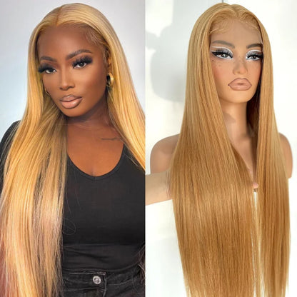 27 Honey Blonde Wig Straight Human Hair Wigs 100% Colored 13X6 Hd Lace Frontal Wig Brazilian Wigs Original 3036 Inch 250 Density