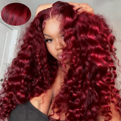 99j Burgundy Curly 13x6 Hd Lace Frontal