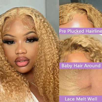 Honey Blonde Wig Human Hair 13X6 Lace Front Wig Curly Colored Water Deep Wave Hd Lace Frontal Wig Preplucked 250 Density 30 Inch