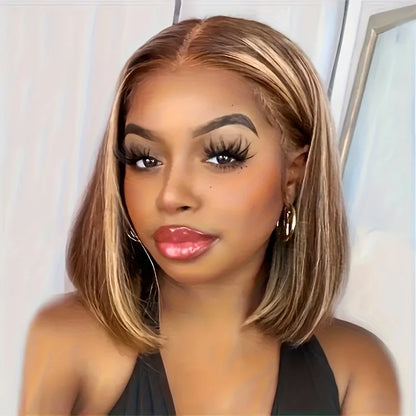 Brown Mix Blonde Highlight With Dark roots Lace Frontal Wig 13X4 Transparent Lace Front P4/27 Brown Ombre Colored Wigs For Women