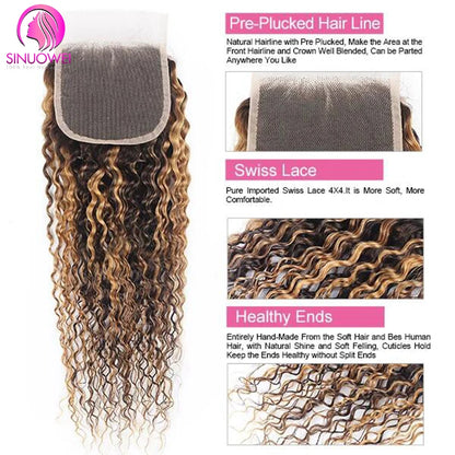 Highlight Water Wave Bundles With Closure Remy Human Hair Extension Human Hair Bundles With 13x4 4x4 Lace Closure For Women