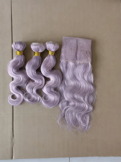 Magic Lavender Purple Colored Bundles With Closure Frontal Wholesale Body Wave Bundles with Closure Remy