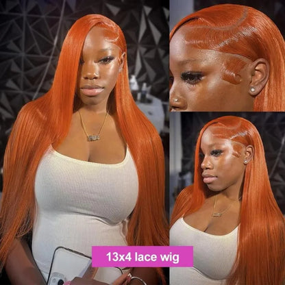 350 Ginger Colored 13X6 Hd Transparent Lace Frontal Wig 30 Inch Straight Brazilian Orange Lace Front Wig Human Hair 250 Density