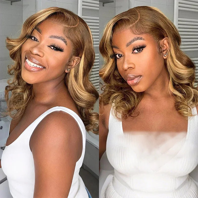 #4/ 27 Ombre Highlight Glueless Wigs Human Hair Pre Plucked Pre Cut 5X5 HD Lace No Glue Body Wave Lace Front Wigs Human Hair Glu