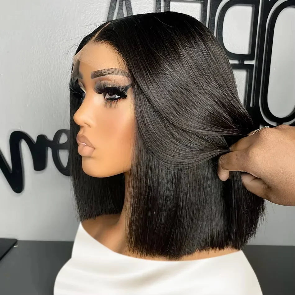 13x4 Bone Straight Short Bob Lace Front Human Hair Wigs 4x4 Lace Frontal Wig Brazilian 100% Human Hair 200 Density 12 14 16 Inch