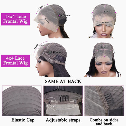 13x4 Straight Lace Frontal Bob Wig Pre Plucked 4x4 Human Hair Wigs Brazilian Remy Bone Straight Short Bob Wig For Women 14 Inch