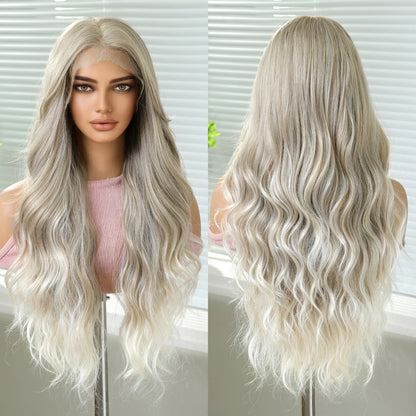 Brown Balayage Long Wavy Lace Front Wig for Women 13x6 HD Lace Natural Looking Heat Resistant Synthetic Hair Daily Cosplay Party