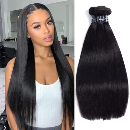 12A Straight Human Hair Bundles 100% Human Hair 30 32 Inch Raw Hair Extensions Black Remy Weave 3 4 Bundles 3-5 Days Delivery