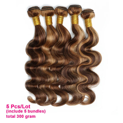 Bundles With Frontal 4/27 Highlight Body Wave