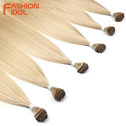 FASHION IDOL 20 22 24 inches 300g/6pcs Yaki Straight Hair Weaving Synthetic Fake Hair Bundles Ombre Blonde Salon Hair Extensions