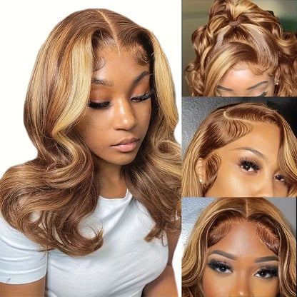 250 Density Short Bob Wig 100% Human Hair 13X4Hd Lace Frontal Wig Highlight Ombre Lace Front Wig Colored Honey Blonde Preplucked