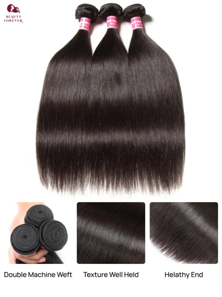 Beautyforever Unprocessed Virgin Human Hair Bundles 100% Brazilian Silky Straight Hair Weaves 2/3 Bundles Raw Hair Weaving