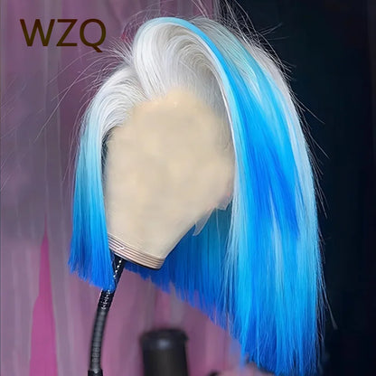 13x4 Lace Front Human Hair Wigs 180% Density White Blonde HD Transparent Lace Frontal Wig Short Bob Wig Blue 60 Platinum Colored