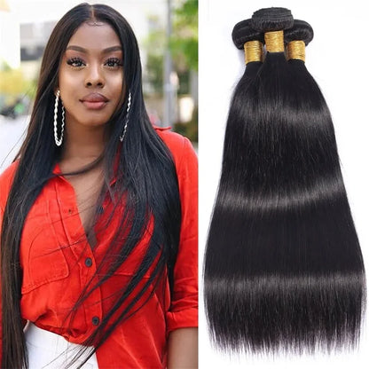 3 Bundles Unprocessed Brazilian Virgin Hair Quick Weave Extensions Straight 10A Grade Double Weft Natural Black