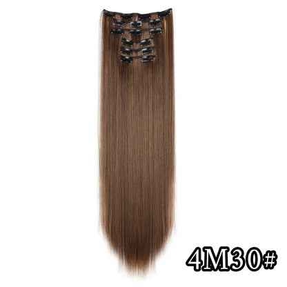 Black Hair Extensions 24"/60cm 6pcs/set Women Long Straight Synthetic Full Head Clip 16 Clips Ombre Heat Resistant Fiber Hair
