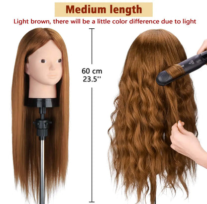 80% Real Hair Doll Head For Hairstyles Mannequin Head Hair Training Head Braid Hairdressing Practice Hair Styling Child Gift