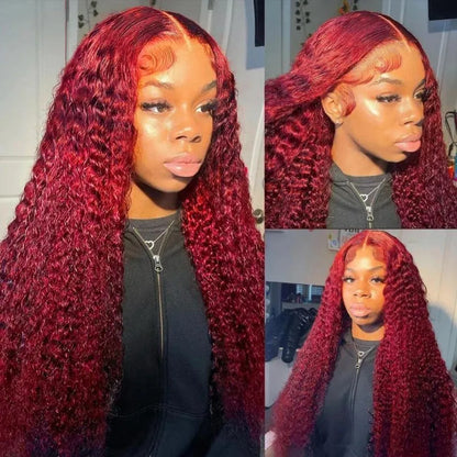 99J Burgundy Wig Human Hair 13X6 Water Wave Lace Front Wigs 250 Density Hd Transparent Red Deep Wave Lace Frontal Wig For Women