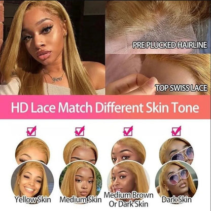 27 Honey Blonde Wig Straight Human Hair Wigs 100% Colored 13X6 Hd Lace Frontal Wig Brazilian Wigs Original 3036 Inch 250 Density