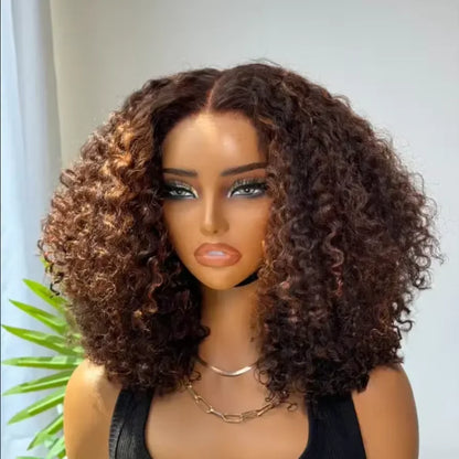 P4/27 Highlight Curly Short Bob Wigs Human Hair 5x5 Closure Wigs Brazilian Deep Wave Lace Frontal Wigs Ombre Brown Glueless Wigs